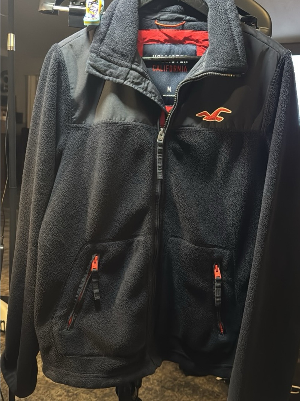 Men’s Hollister Black Fleece Jacket with Red Accents#228